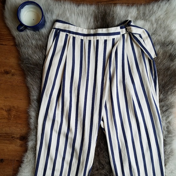 ASTR the Label Pants - ASTR the Label | Blue Striped Cinch Waist Pants